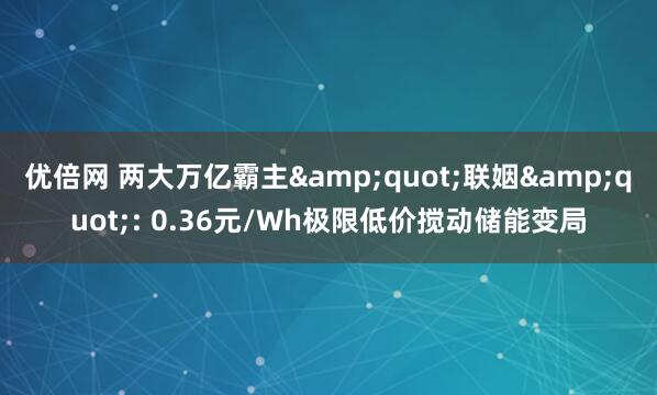 优倍网 两大万亿霸主&quot;联姻&quot;: 0.36元/Wh极限低价搅动储能变局