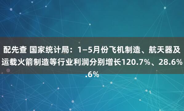 配先查 国家统计局：1—5月份飞机制造、航天器及运载火箭制造等行业利润分别增长120.7%、28.6%